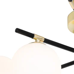 Plafonnier noir avec or et verre opale 6 lumières - Lynn