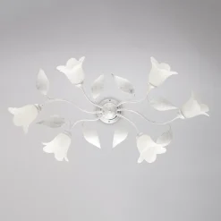 Plafonnier Olga fer blanc, déco argent antique, verre albâtre d.14, 6 lumières 70x52 cm déco sobre et chic
