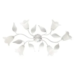 Plafonnier Olga fer blanc, déco argent antique, verre albâtre d.14, 6 lumières 70x52 cm déco sobre et chic