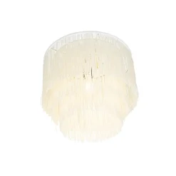 Plafonnier oriental doré avec abat-jour crème à franges - Franxa