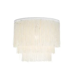 Plafonnier oriental doré avec abat-jour crème à franges - Franxa