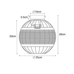 Plafonnier oriental noir avec rotin 25 cm - Emir