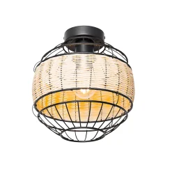 Plafonnier oriental noir avec rotin 25 cm - Emir