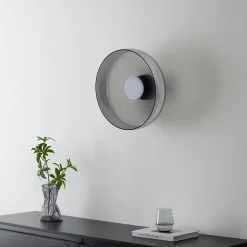 Plafonnier ou applique dôme en verre fumé et métal noir - Riccardo