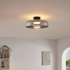 Plafonnier ou applique dôme en verre fumé et métal noir - Riccardo