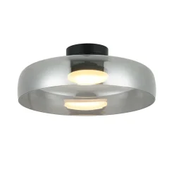 Plafonnier ou applique dôme en verre fumé et métal noir - Riccardo