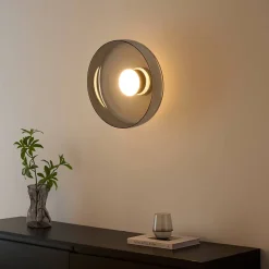 Plafonnier ou applique dôme en verre fumé et métal noir - Riccardo