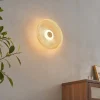 Plafonnier ou applique LED rond moderne verre ambré texturé et base noire - Ossara