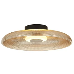 Plafonnier ou applique LED rond moderne verre ambré texturé et base noire - Ossara