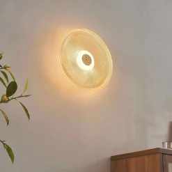 Plafonnier ou applique LED rond moderne verre ambré texturé et base noire - Ossara