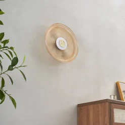 Plafonnier ou applique LED rond moderne verre ambré texturé et base noire - Ossara