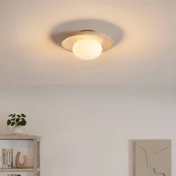 Plafonnier ou applique murale ronde pierre naturelle et verre - Jio