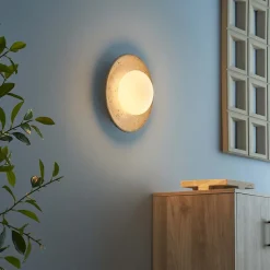 Plafonnier ou applique murale ronde pierre naturelle et verre - Jio