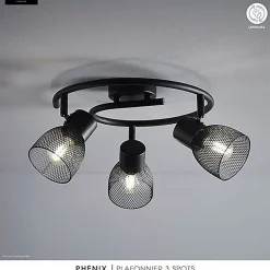 plafonnier Phenix noir avec 3 spots orientables