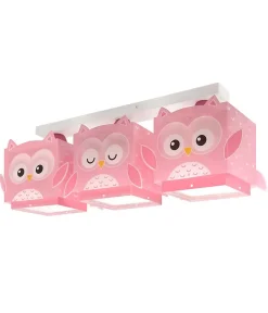 Plafonnier Pour Enfant 3 Lumières Little Pink Owl Petite Chouette Rose