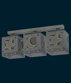 Plafonnier pour enfants à 3 lampes Moonlight lune et étoiles gris