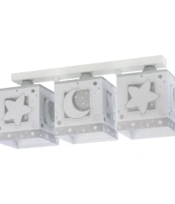 Plafonnier pour enfants à 3 lampes Moonlight lune et étoiles gris