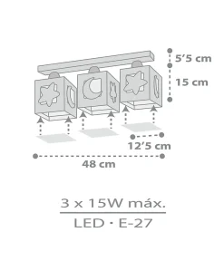 Plafonnier pour enfants à 3 lampes Moonlight lune et étoiles gris