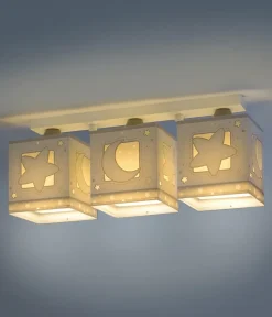 Plafonnier pour enfants à 3 lampes Moonlight lune et étoiles gris