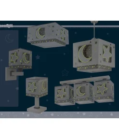Plafonnier pour enfants à 3 lampes Moonlight lune et étoiles gris