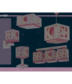 Plafonnier pour enfants à 3 lampes Moonlight lune et étoiles rose