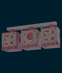 Plafonnier pour enfants à 3 lampes Moonlight lune et étoiles rose
