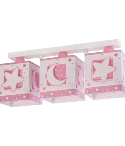Plafonnier pour enfants à 3 lampes Moonlight lune et étoiles rose