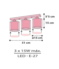 Plafonnier pour enfants à 3 lampes Clouds Nuages rose