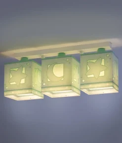 Plafonnier pour enfants à 3 lampes Moonlight lune et étoiles vert