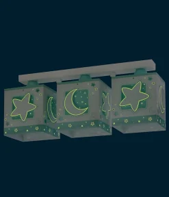 Plafonnier pour enfants à 3 lampes Moonlight lune et étoiles vert