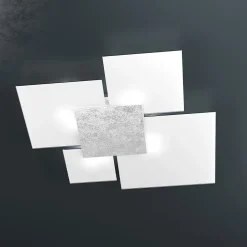 Plafonnier rectangulaire Toplight Upgrade 4 lumières avec culot GX53, structure couleur argent et blanc, design moderne 91x86x15cm