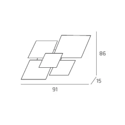 Plafonnier rectangulaire Toplight Upgrade 4 lumières avec culot GX53, structure couleur argent et blanc, design moderne 91x86x15cm