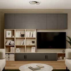 Plafonnier rond LED 2 lampes effet bois et métal noir L.30 x l.45 x H.7cm 12W 1500lm GoodHome Helicona