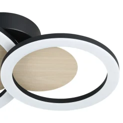 Plafonnier rond LED 2 lampes effet bois et métal noir L.30 x l.45 x H.7cm 12W 1500lm GoodHome Helicona