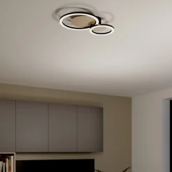 Plafonnier rond LED 2 lampes effet bois et métal noir L.30 x l.45 x H.7cm 12W 1500lm GoodHome Helicona