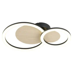 Plafonnier rond LED 2 lampes effet bois et métal noir L.30 x l.45 x H.7cm 12W 1500lm GoodHome Helicona