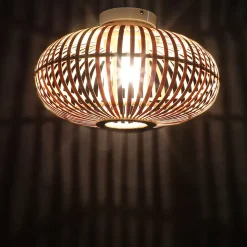 Plafonnier rond Manille en bambou beige E27 ⌀.38 x H.23 cm Lussiol