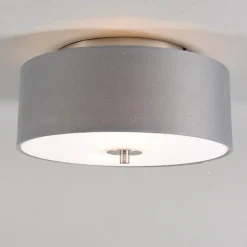 Plafonnier rond rustique gris 30 cm - Drum