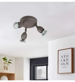 Plafonnier rond taupe 3 spots orientables Applique plafond halogene GU10 42 W