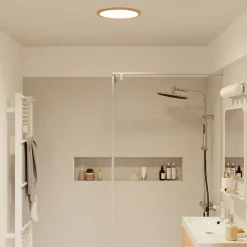 Plafonnier salle de bain effet bois LED integrée Solidaster blanc chaud, neutre Ø.29,4cm IP44 1600lm 14.5W GoodHome