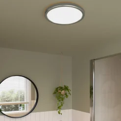 Plafonnier salle de bain gris chromé LED integrée Solidaster blanc chaud, neutre Ø.30cm IP44 1600lm 14.5W GoodHome