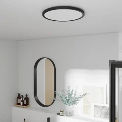 Plafonnier salle de bain noir LED integrée Solidaster blanc chaud, neutre Ø.29,4cm IP44 1600lm 14.5W GoodHome