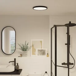 Plafonnier salle de bain noir LED integrée Solidaster blanc chaud, neutre Ø.29,4cm IP44 1600lm 14.5W GoodHome