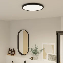Plafonnier salle de bain noir LED integrée Solidaster blanc chaud, neutre Ø.29,4cm IP44 1600lm 14.5W GoodHome