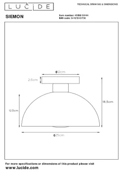 Plafonnier SIEMON en acier avec 1xE27 - Jaune Ocre - Lucide