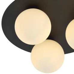 Plafonnier SOLAR 3 BLACK/OPAL, Emibig Lighting, Fabriqué en EU