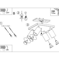 Plafonnier Spot Carré Noir Orientable pour 4 Ampoules GU10 - SILAMP