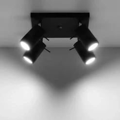 Plafonnier Spot Carré Noir Orientable pour 4 Ampoules GU10 - SILAMP