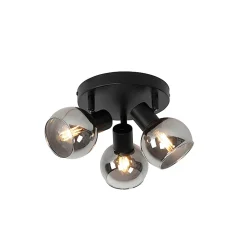 Plafonnier spot noir avec verre fumé 3 lumières - Vidro