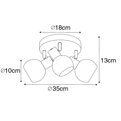 Plafonnier spot noir avec verre fumé 3 lumières - Vidro